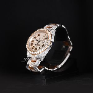 White Yellow Tone Roman Dial Luxury Full Iced Out Moissanite Diamond Watch