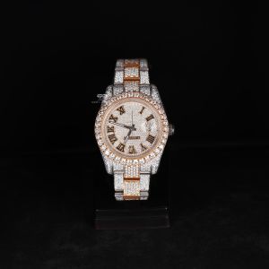 White Yellow Tone Roman Dial Luxury Full Iced Out Moissanite Diamond Watch