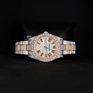 White Yellow Tone Roman Dial Luxury Full Iced Out Moissanite Diamond Watch