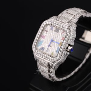 White Tone Square Rainbow Full Iced Out Moissanite Diamond Watch