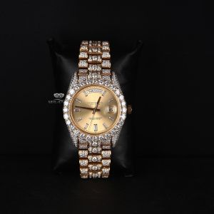 Yellow Tone Champagne Dial Bust Down Moissanite Diamond Watch
