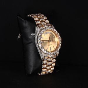 Yellow Tone Champagne Dial Bust Down Moissanite Diamond Watch
