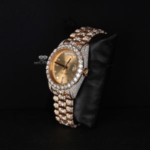 Yellow Tone Champagne Dial Bust Down Moissanite Diamond Watch