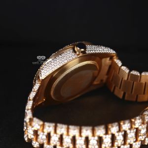 Yellow Tone Champagne Dial Bust Down Moissanite Diamond Watch