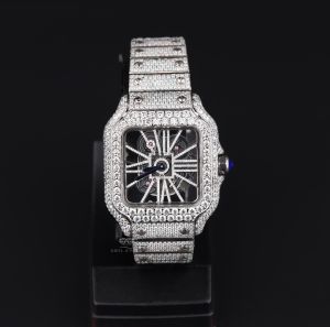 Square Skeleton White Tone Iced Out Moissanite Diamond Watch