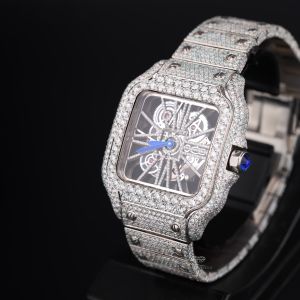 Square Skeleton White Tone Iced Out Moissanite Diamond Watch