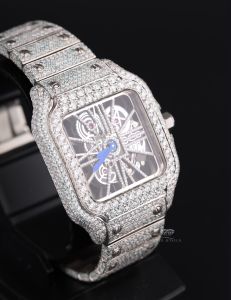 Square Skeleton White Tone Iced Out Moissanite Diamond Watch