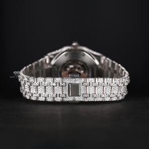 Round Skeleton Dial White Tone Iced Out Moissanite Diamond Watch