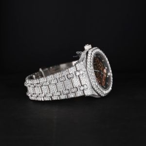 Round Skeleton Dial White Tone Iced Out Moissanite Diamond Watch