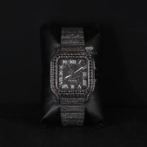 Square Case Iced Bezel Black Moissanite Diamond Watch