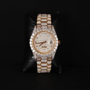 Yellow Tone Round Case Iced Bezel Yellow Tone Diamond Watch