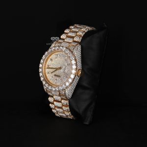 Yellow Tone Round Case Iced Bezel Yellow Tone Diamond Watch