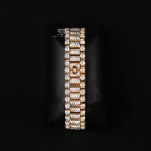 Yellow Tone Round Case Iced Bezel Yellow Tone Diamond Watch