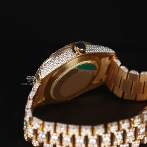 Yellow Tone Round Case Iced Bezel Yellow Tone Diamond Watch
