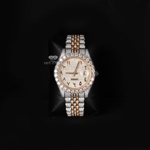 White Yellow Tone  Arabic Dial Iced Out Moissanite Diamond Watch