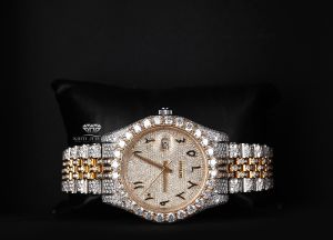 White Yellow Tone  Arabic Dial Iced Out Moissanite Diamond Watch