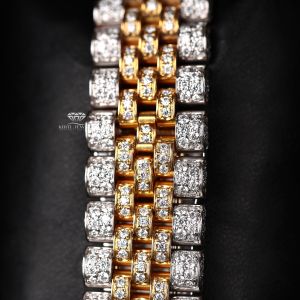 White Yellow Tone  Arabic Dial Iced Out Moissanite Diamond Watch