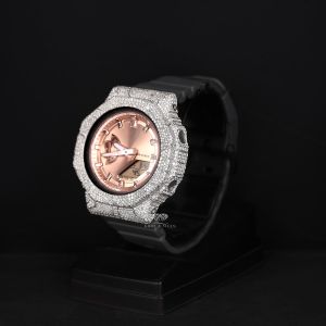Rose Gold Dial Analog Digital Iced Out Moissanite Diamond Watch