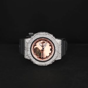 Rose Gold Dial Analog Digital Iced Out Moissanite Diamond Watch