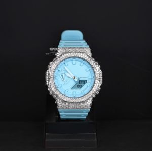 Sky Blue Dial Analog Digital Sport Moissanite Diamond Watch