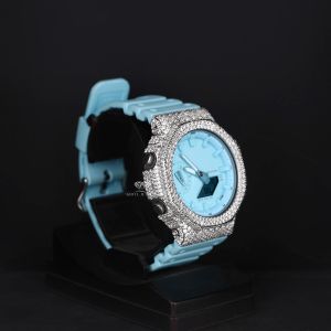 Sky Blue Dial Analog Digital Sport Moissanite Diamond Watch