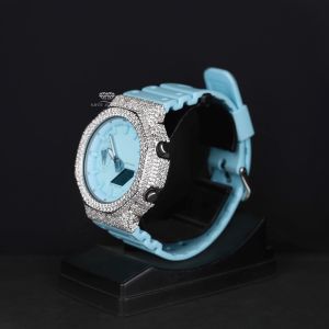 Sky Blue Dial Analog Digital Sport Moissanite Diamond Watch