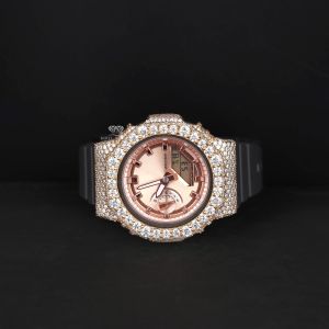 Rose Gold Dial  Analog Digital Quartz Iced Out Diamond Watch
