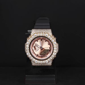 Rose Gold Dial  Analog Digital Quartz Iced Out Diamond Watch