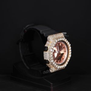 Rose Gold Dial  Analog Digital Quartz Iced Out Diamond Watch