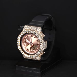 Rose Gold Dial  Analog Digital Quartz Iced Out Diamond Watch
