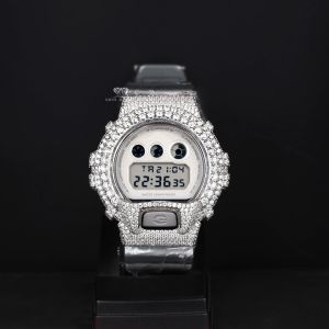 White Tone  Full Pave Quartz Iced Out Diamond Digital Watch