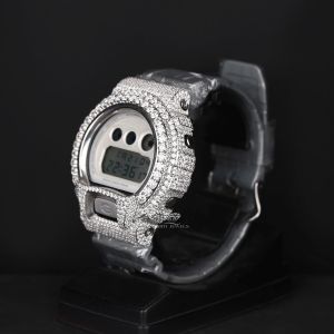 White Tone  Full Pave Quartz Iced Out Diamond Digital Watch