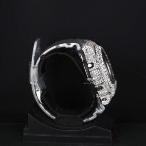White Tone  Full Pave Quartz Iced Out Diamond Digital Watch