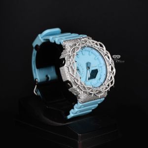 Ice Blue Dial Analog Digital Quartz Diamond Watch