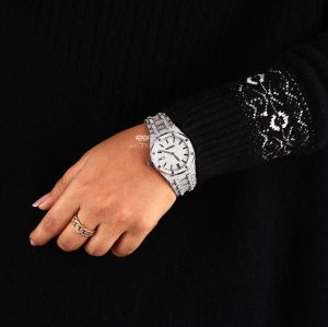 PavÉ Stainless Steel Bracelet Octagonal Full Diamond Watch