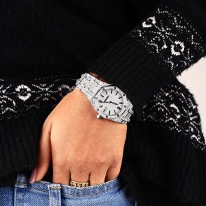 PavÉ Stainless Steel Bracelet Octagonal Full Diamond Watch