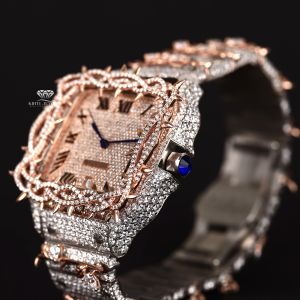 Thorn Bezel Design Square Rose Gold Roman Dial Quartz Wrist Watch