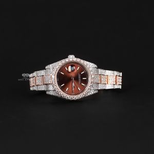 PavÉ Stainless Steel Bracelet  Two Tone Brown Dial  Diamond Watch