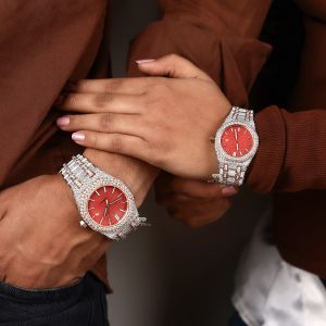 White and Rose Tone Red Dial Diamond Quartz Wrist Watch