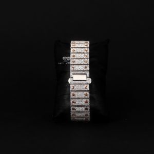 White and Rose Tone Luxury Iced Out Square Rainbow Roman Dial Quartz Watch