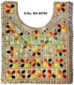 Designer Mirror Work Floral Embroidered Neckline Patch