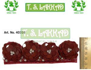 Maroon 3D Sequin Flower Embroidery Badge Strip
