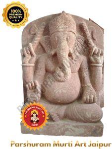 Hand Carved Red Stone Ganesh Murti