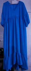 Blue V Neck Solid Gown