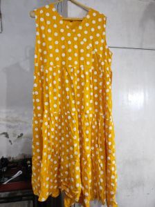 Yellow Dotted Pattern Cotton Sleeveless Gown