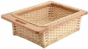 Wooden Frame Wicker Serving Tray