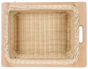 Wooden Frame Wicker Serving Tray Basket