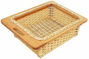 Wooden Wicker Serving Tray Basket