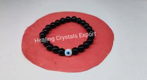 Black Obsidian Beaded Stretch Bracelet with Evil Eye