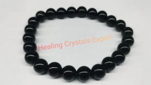 Black Obsidian Glossy Beaded Stretch Bracelet